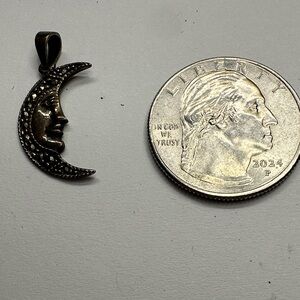 Vintage Sterling Silver and Marcasite Moon Face Pendant